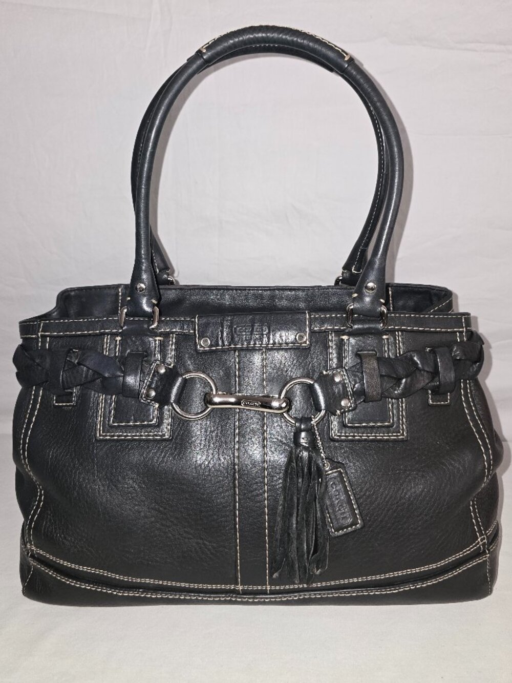 Coach F13087 Hamptons Y2K Black Pebbled Leather Shoulder Satchel Handbag Tote